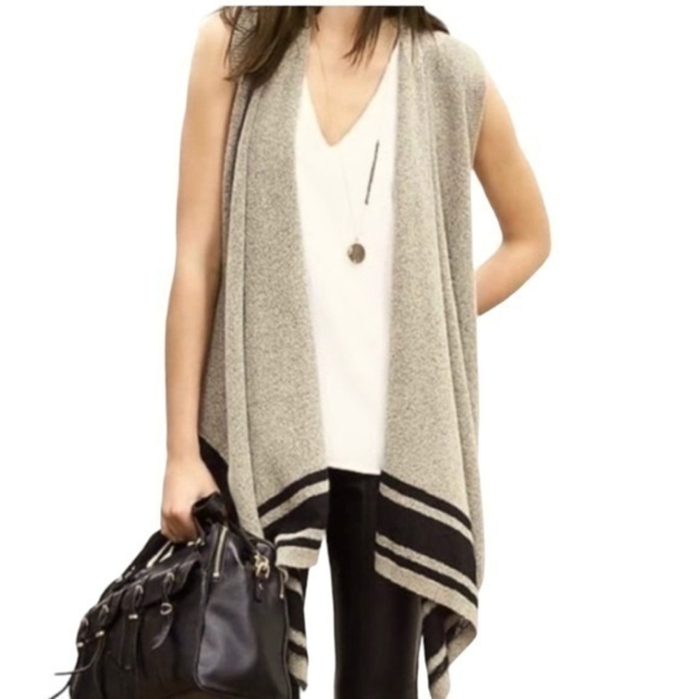 Banana Republic Alpaca Mohair Waterfall Sleeveless Stripe Details Cardigan